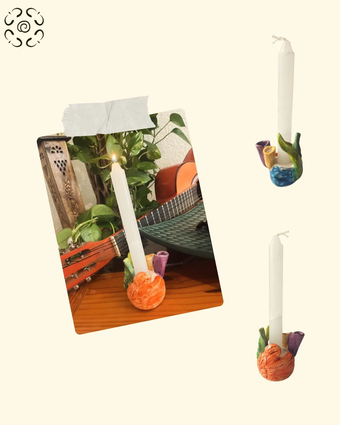 Candelabros de cerámica con velas blancas