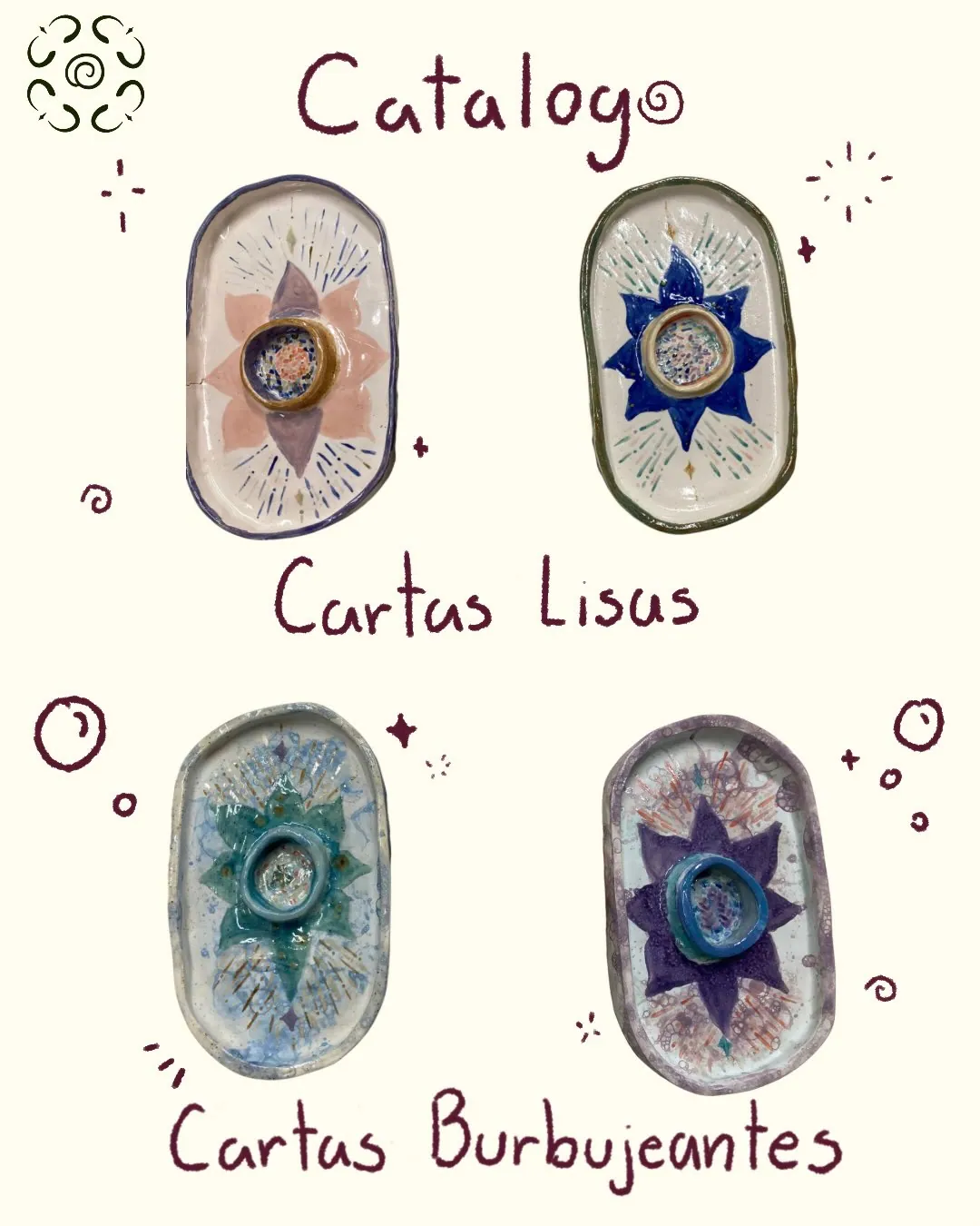 Catálogo ilustrado de platos: Cartas Lisas y Cartas Burbujeantes