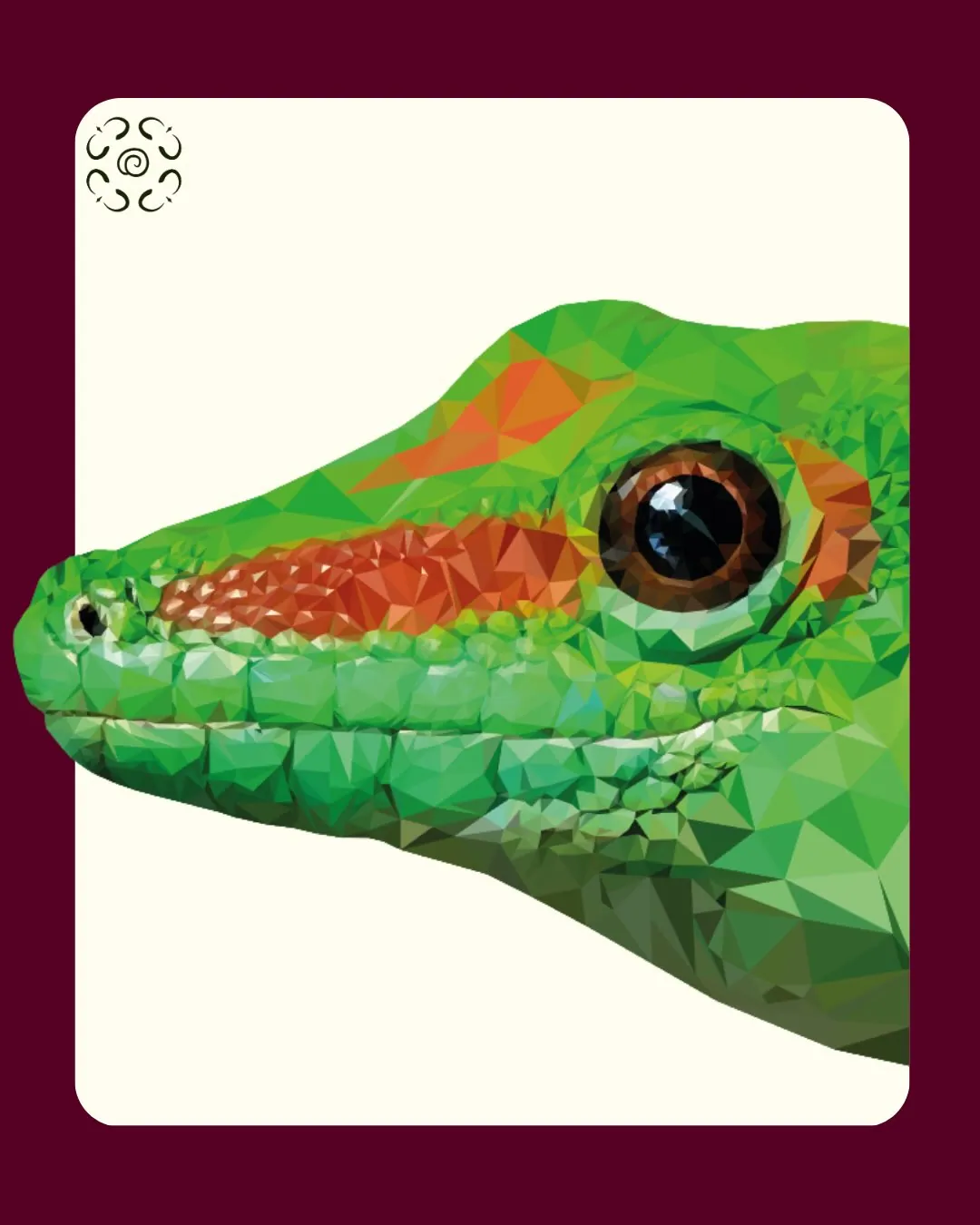 Ilustración de un gecko verde hecha con polígonos