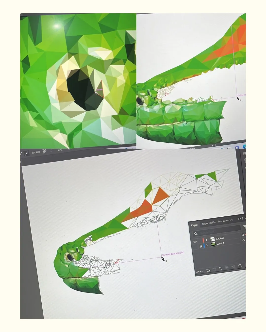 Proceso de la ilustración del gecko en el software de dibujo